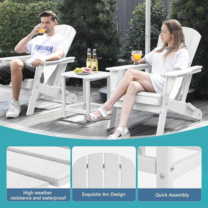 Plawdlik Hdpe Outdoor Adirondack Side Table, Wooden Textured, Set for Patio, Garden, Porch, Pool Composite Patio, Backyard, Bathroom and Indoor, Maintenance & Weather Resistant (White)