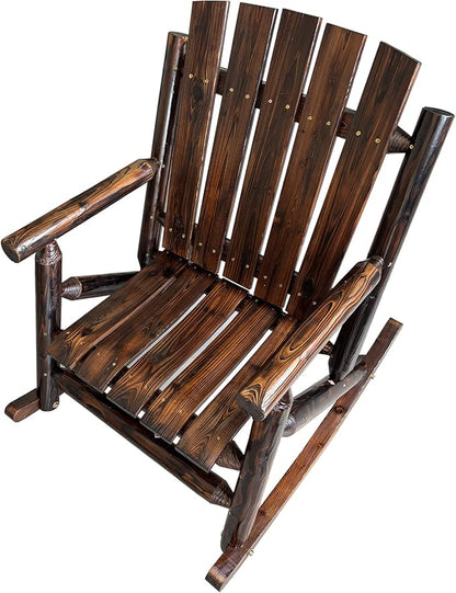 Rustic Log Wooden Rocking Chair, Handcrafted Solid Fir Wood Outdoor Rocker for Porch, Patio, Heavy-Duty 700 LBS, Weather-Resistant Finish, Natural Charm (Deep Brown)