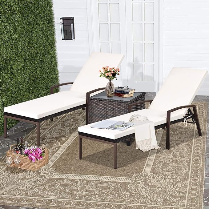 Tangkula Patio Rattan Lounge Chair, Outdoor Reclining Chaise Lounge with Cushion and Armrest - Photo 9