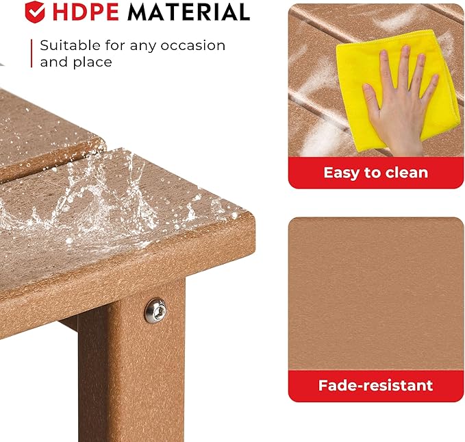 Costaelm Square Outdoor Side Tables, Adirondack Patio Tables for Outside, HDPE Patio End Table Weather Resistant, Balcony Table for Pool, Seaside, Backyard, Porch, Indoor Companion, Teak