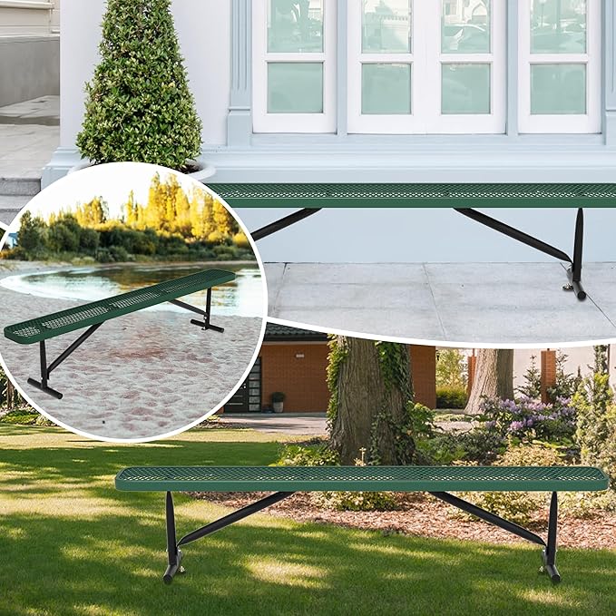 8FT Outdoor Bench, Metal Park Bench for Sitting Area Convert a Bench Heavy-Duty School Benches Commercial Rectangular Bench for Patio Porch Backyard Sports Church Locker Room Shopping Centers
