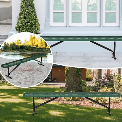 8FT Outdoor Bench, Metal Park Bench for Sitting Area Convert a Bench Heavy-Duty School Benches Commercial Rectangular Bench for Patio Porch Backyard Sports Church Locker Room Shopping Centers