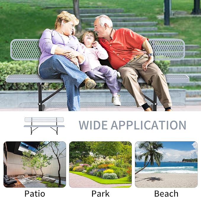 4/6/8 Feet Park Bench for Outside Heavy Duty Metal, Garden Benches Outdoor Bench with Backrest & Portable Frame, for Shopping Malls Stores Parks Patios Decks, Grey