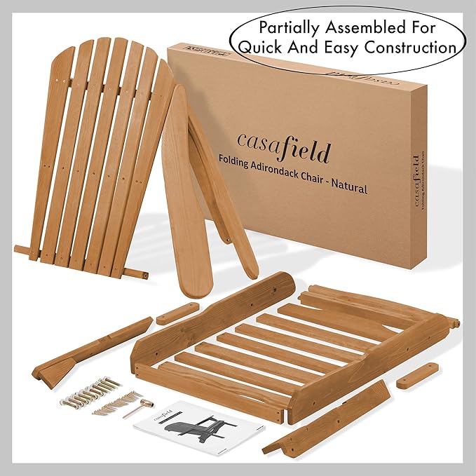Casafield Folding Adirondack Chair, Cedar Wood Outdoor Fire Pit Lounge Chairs for Patio, Deck, Yard - Photo 7