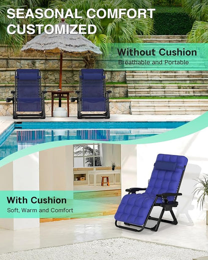ZENPETIO Zero Gravity Lounge Chair, Foldable Outdoor Recliner with Detachable Cushion, Portable Anti Gravity Lounger for Camping, Patio, Poolside, Lawn - Royal Blue