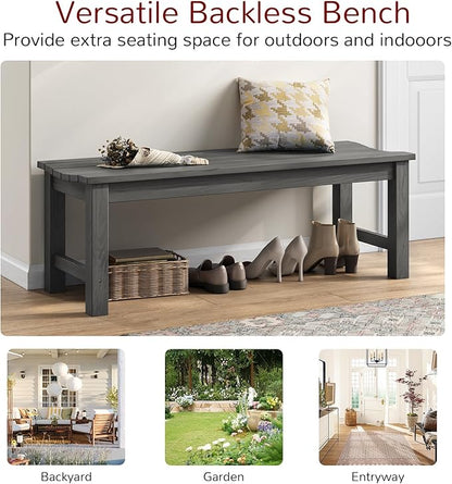 Stoog Outdoor Benches Set of 2, 2-Person Backless Patio Bench, All-Weather HIPS Garden Bench with 800 lbs Weight Capacity, Grey