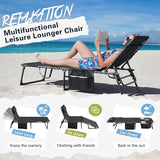 Greesum Chaise Lounge Folding Tanning Chair with 5 Position Adjustable Back, Detachable Pillow & Pocket for Outside Pool - Photo 7