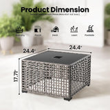 ovios Outdoor Side Table with Tempered Glass Top, Patio Wicker Solar Table - Photo 2