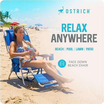 Ostrich The Backpack 3N1 Portable Chair with Cooler Bag and Reclining Lounger for Tanning, Camping, Beach, and Outdoor Essential, Blue