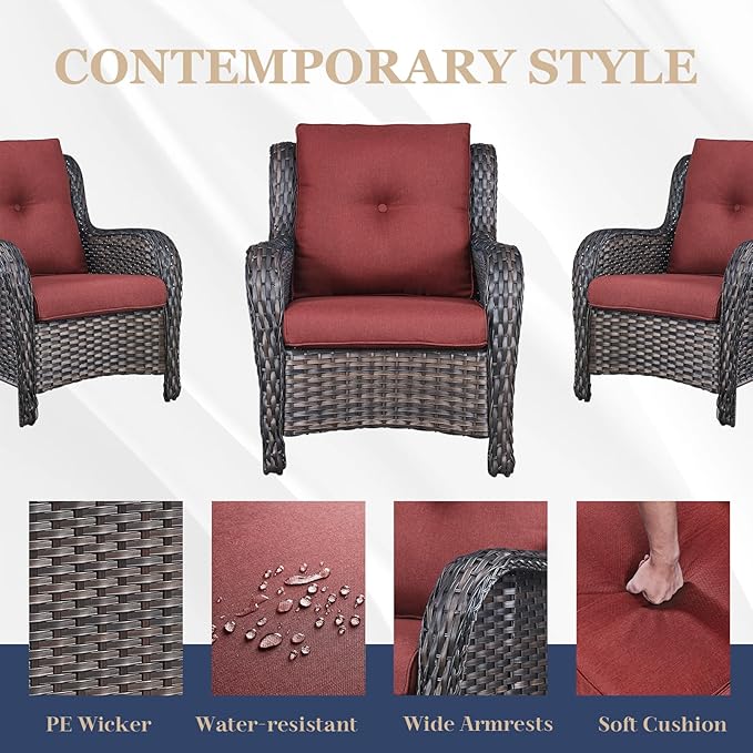 HUMMUH 3 Pieces Patio Bistro Set Wicker Patio Chairs Set of 2 with Tempered Glass Top Side Table Rattan Outdoor - Photo 3