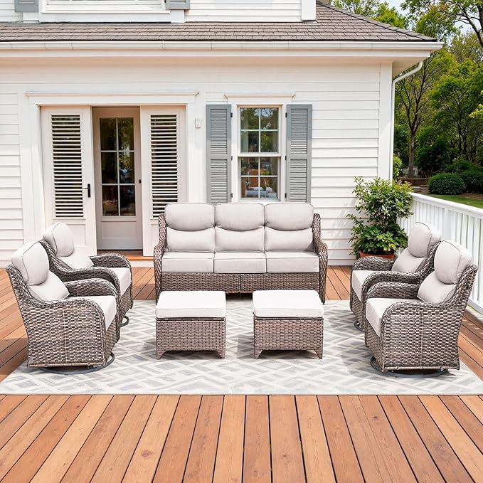 Luxury High Back Patio Furniture Set with 6-Inch Thick Cushions, 7-Pieces Outdoor Furniture with Swivel Chairs - Photo 1