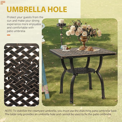 Outvita Patio Side Table, 21.3in Outdoor Square Cast Aluminum Bistro Table and Antique Design for Backyard Porch Pool Balcony Deck White