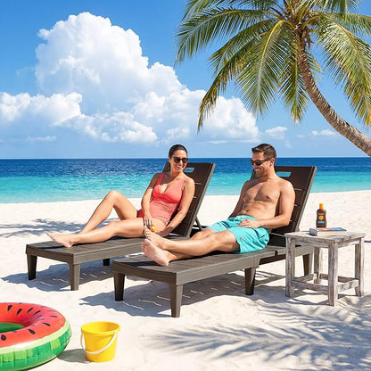 Greesum Outdoor Chaise Lounge Chair Set of 2, Waterproof 5-Position Adjustable PP Sun Loungers for Patio, Poolside, and Beach Sunbathing, Brown