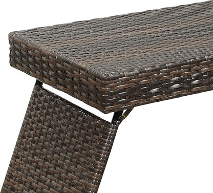 Foldable Outdoor Wicker Table, Lightweight Patio Rattan Coffee Table with Steel Frame, Portable Patio Side Table for Garden, Balcony, Deck