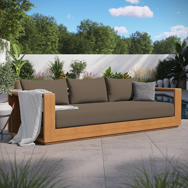 Modway Tahoe Acacia Wood Outdoor Patio Sofa in Natural Cocoa with Weather-Resistant Cushions - Ideal as a Porch Couch - Photo 1