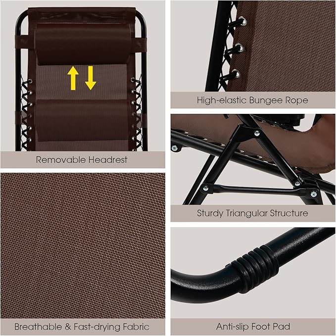 Goplus Zero Gravity Lounge Chairs, 160°Adjustable Folding Recliner w/Pillow and Cup Holder - Photo 6