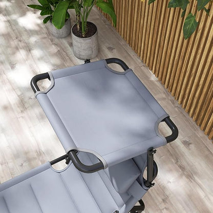 Outsunny Outdoor Lounge Chair, Adjustable Backrest Folding Chaise Lounge, Cushioned Tanning Chair with Sunshade Roof & Pillow Headrest for Beach, Camping, Hiking, Gray