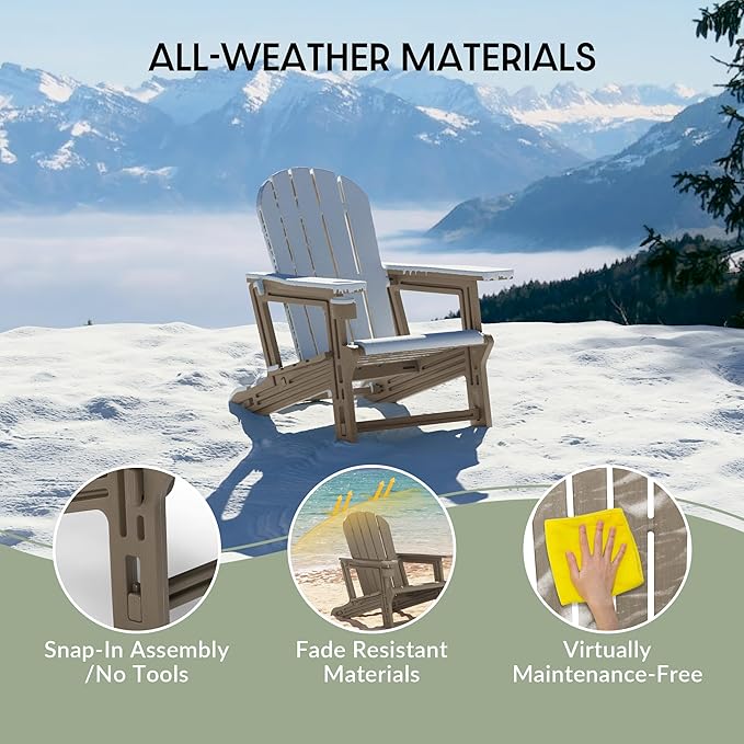 WestinTrends Tool-Free Assembly Outdoor Patio HDPE Plastic Adirondack Chair with Cup Holder, Weathered Wood