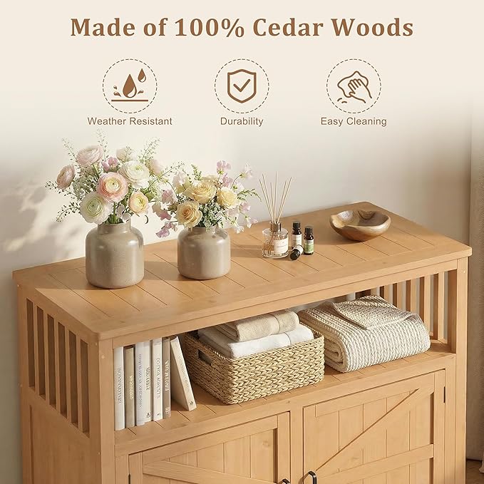 Mederlo Wooden Patio Bar Table Set with Storage, Buffet Cabinet Sideboard for Outdoor and Indoor