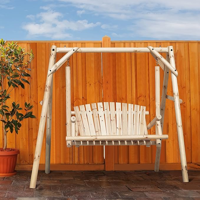 MUPATER Wooden Patio Porch Swing Glider Outdoor with A-Frame Stand - Photo 6