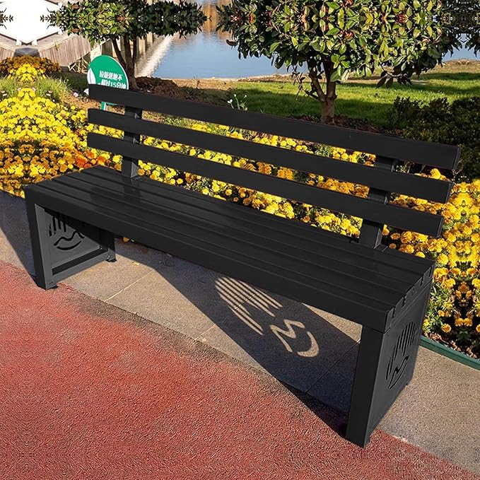 Outdoor Metal Garden Bench, Outdoor Benches Weatherproof with Backrest, Patio Bench for Outside Park, Picnic, Yard, Front Porch, Backyard(Black,120cm/47in)