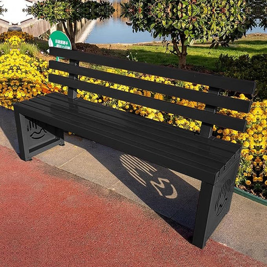 Outdoor Metal Garden Bench, Outdoor Benches Weatherproof with Backrest, Patio Bench for Outside Park, Picnic, Yard, Front Porch, Backyard(Black,150cm/59in)