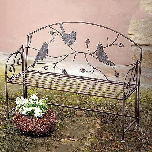 Outdoor Wrought Iron Patio Garden Bench, Vintage Decor Bird-Shaped Patio Balcony Metal Kids Bench Multipurpose Planter, Weatherproof Porch Chair, Lightweight