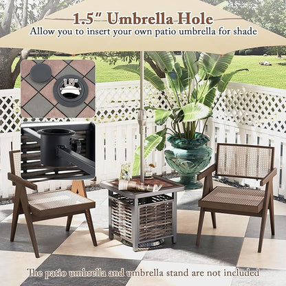 Tangkula 21.5 Inches Outdoor PE Rattan Side Table, All Weather Patio Square End Table with Resin Tabletop, Umbrella Hole, Metal Frame, Outdoor Coffee Table for Garden, Backyard, Balcony, Poolside