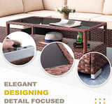 DIMAR GARDEN Outdoor Coffee Table Wicker Patio Rattan Side Table with Glass Top and Storage Shelf,40in Mixed Brown - Photo 3