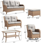 Rilyson Patio Furniture Swivel Chairs Set - 7 PC Wicker Rattan Outdoor Sectional Conversation Sets with 2 Rocking Chair - Photo 2
