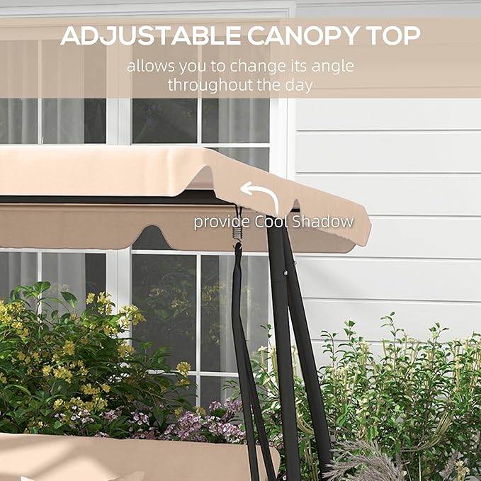 Outsunny 3-Seat Outdoor Patio Swing Chair, Converting Flatbed, Outdoor Swing Glider with Adjustable Canopy - Photo 4