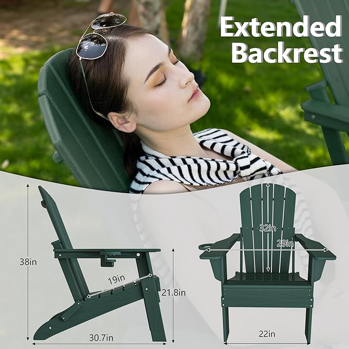 Plawdlik Folding Adirondack Chair Set of 6 with Cup Holder，Wooden Textured ，Heavy All-Weather HDPE Comfortable Set - Photo 2