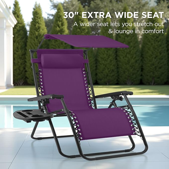 Best Choice Products 30” Wide Folding Zero Gravity Outdoor Recliner Patio Lounge Chair w/Adjustable Canopy Shade - Photo 3