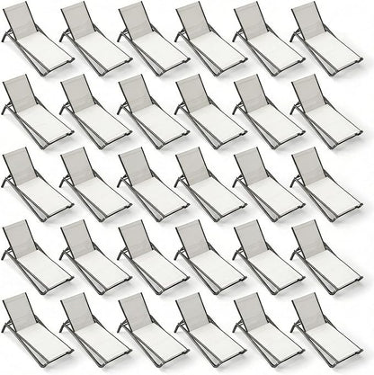 Outdoor Chaise Lounge Chair Set of 30, 5-Position Adjustable Patio Lounge Chair with Aluminum Frame, Textilene Fabric Pool Loung Chairs for Poolside, Deck, Backyard (White)
