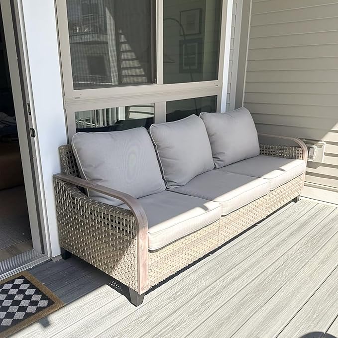 EAGLE PEAK Wicker Outdoor Patio Sofa Modern Rattan Patio Furniture Loveseat for Backyard Deck Porch Balcony - Photo 5