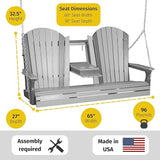 LuxCraft 5' Adirondack Hanging Front Porch Swing with Flip Down Console, Seats Up to 3 - Photo 2