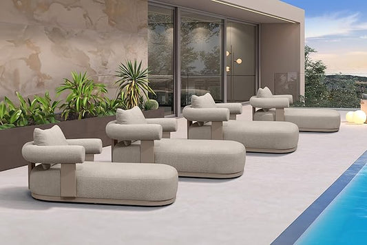 PURPLE LEAF Outdoor Chaise Lounge Set of 4 Chair Modern Aluminum Lounger Daybed with Lumbar Pillow and Armrest for Patio Poolside Beach Sunbathing Deck, Champagne