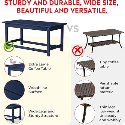 Costaelm Lakeview 3-Piece Adirondack Chairs with Cup Holders and Coffee Table Set, Navy Blue