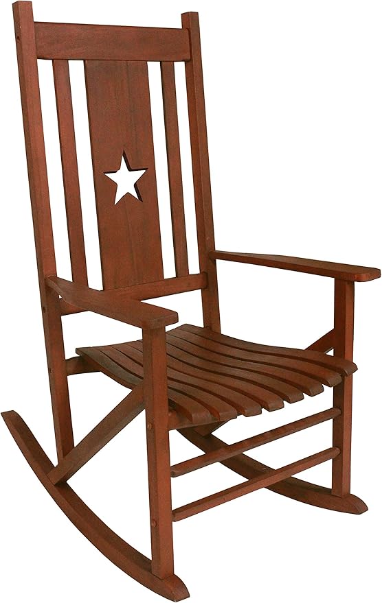 Leigh Country Heartland Rocker with Star Cutout, Natural Finish, Wooden Outdoor Seating for Porch/Patio/Deck