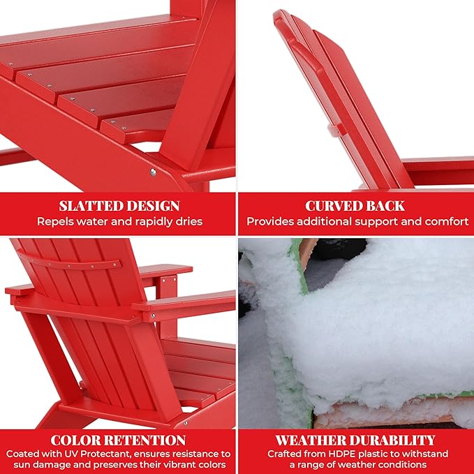 Costaelm Outdoor Adirondack Chair, HDPE Patio Chair, Weather Resistant Lawn Firepit Outside Chairs for Porch, Poolside - Photo 5