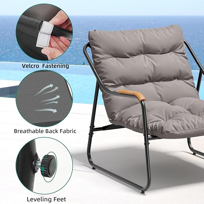 YITAHOME Patio Lounge Chair with Ottoman Set of 2, Oversized Papasan Chair with Soft Cushion, Indoor/Outdoor Textilene Lounge with Teak Wood Handrail and Footstool for Living Room, Porch, Backyard
