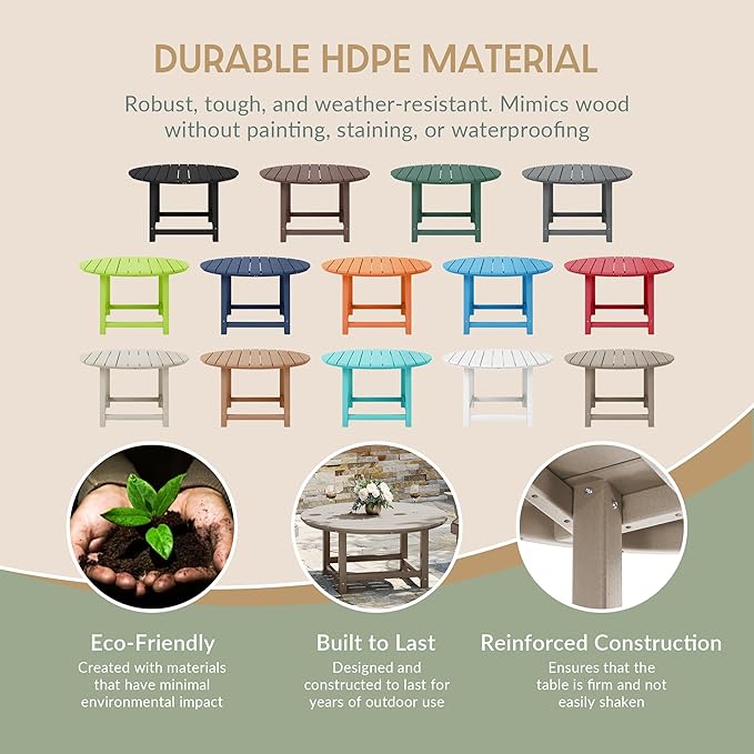 WestinTrends Malibu Low Outdoor HDPE Round Patio Coffee Table, Weathered Wood - Photo 6