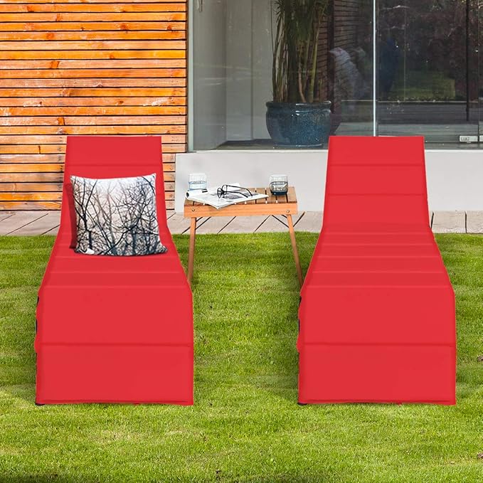 Tangkula Outdoor Chaise Lounge Chair, 5-Position Adjustable Rattan Recliner Chair w/Cushioned Seating and Adjustable Feet, Multifunctional Couch Furniture for Garden, Patio, Poolside (2, Red)
