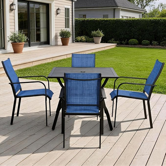 Patio Chairs Set of 4, Outdoor Dining Chairs Set of 4, High Back Wide Seat Patio Furniture Chairs with All Weather Breathable Textilene, for Lawn Garden Backyard,Blue(4 PCS)