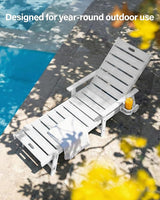 YEFU Lounge Chair Outdoor Set of 4: Outdoor Chaise Lounge with 5-Level Adjustable Backrest, Cup Holders & Wheels - Photo 6