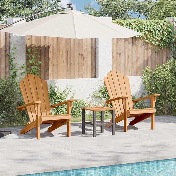 2 Pcs Brown Teak Wood Adirondack Chair Set with Reclining Backrest and Carved Armrests for Outdoor Seating Garden Patio - Photo 1