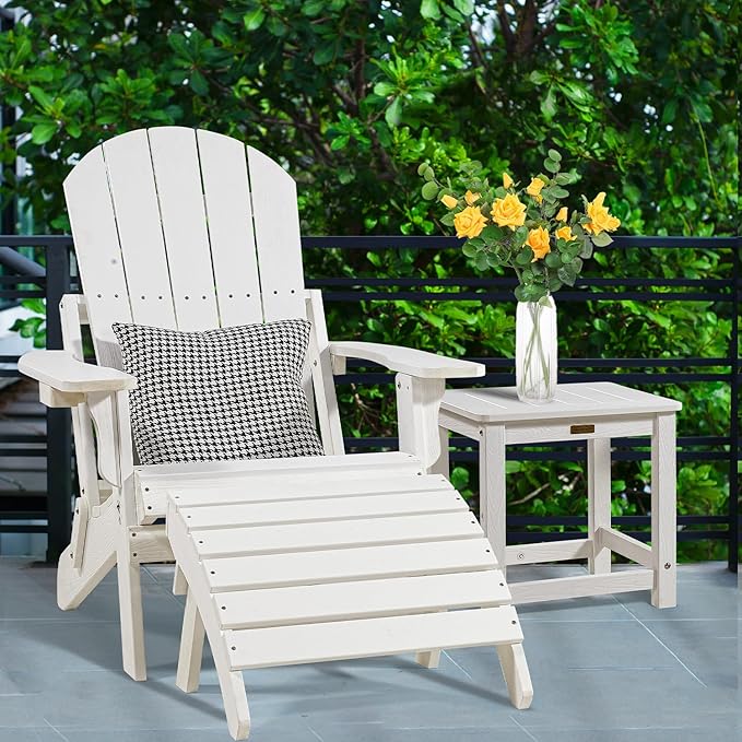 Adirondack Ottoman, Plastic Folding Adirondack Footstool, All Weather Ottoman for Adirondack Chairs, Widely Used for Outdoor, Porch, Patio, Garden, Poolside, Fire Pits - White