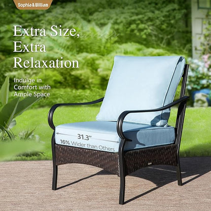 Sophia & William Patio Furniture Set, 5 Piece Metal Outdoor Conversation Set with 3-Seater Outdoor Couch, 2 Sofa Chairs, 1 Loveseat,1 Coffee Table for Outdoor Seating, Backyard, Porch(Blue)