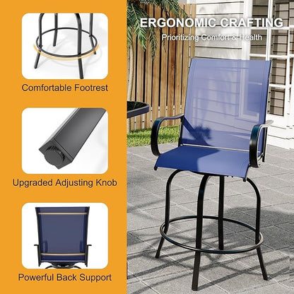 Swivel Bar Stools 2-Piece Set, Outdoor Patio Bar Height Chairs with Rust-Resistant Metal Frame & All-Weather Textile, Taupe High Top Stools for Garden, Balcony, Backyard(Black)