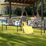 YLGJ&TIDY 50 Inches Patio Bench Outdoor Metal Bench with Pattern Backrest Armrest Rust-Resistant Outdoor Porch Benches - Photo 3